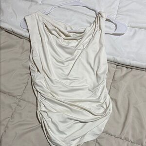Buckle Cream Cowl Neck Sleeveless Blouse